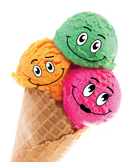 3 ice cream scoops with smiley face